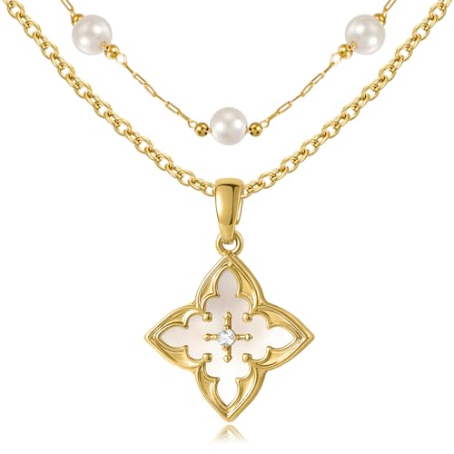 Gold Clover Necklace & Glass Bead Chain Jewelry Set Dainty 14K Gold Plated Pendant Necklace Adjustable Choker Charm Colorful Clover Pendant Lucky Necklaces for Women.