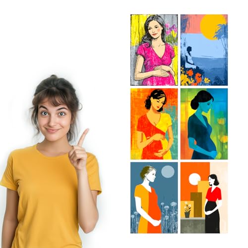 Image of SiddArtify Pregnant Woman Wall Art Poster Print Set - Retro Style Decor for Living Room Bedroom Office - 12x18 inch Sticker Pack of 6