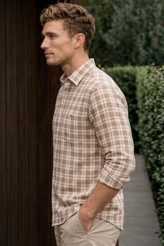 Image of Louis Philippe Men's Slim Fit Premium Cotton Easy Care, Soft Handfeel Full Sleeve Checks Casual Shirt