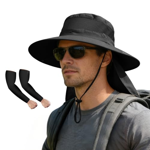 Image of ZOORON Sun Hats for Men Women Fishing Hat with Neck Flap,UPF 50+ Sun Hat Waterproof Wide Brim Bucket Hats for Safari Hiking