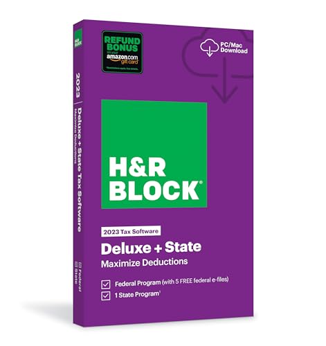 Image of H&R Block Tax Software Deluxe + State 2023 with Refund Bonus Offer (Amazon Exclusive) (Physical Code by Mail)