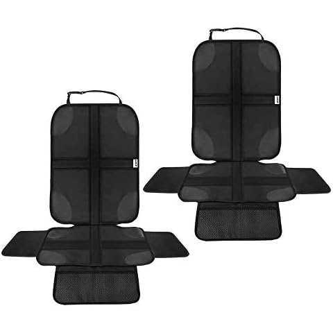 Ezilif Child Seat Protector with Wider Pad, 2 pack Car Seat Protectors for Child Seats with Non-Slip Function, Waterproof Fabric & Thickest Car Seat Pad Cover compatible for ISOFIX (Black) Cover