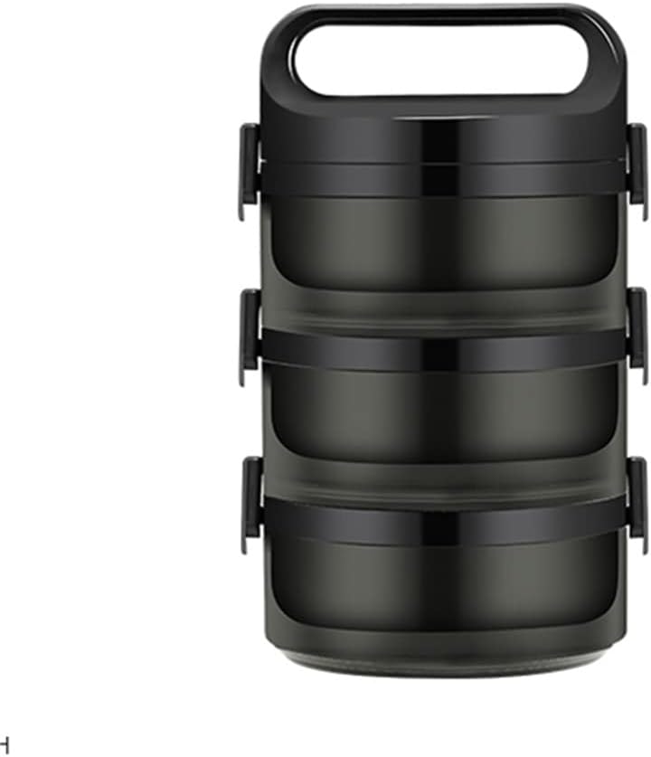 Black Insulated Lunch Box Food Storage Container Large Portable Bento Tableware Set