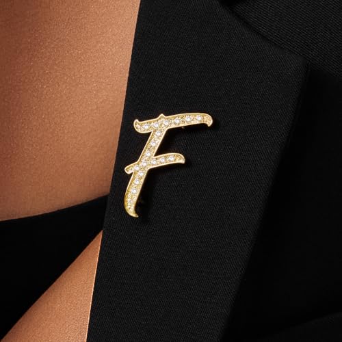 Image of Cicy Bell A-Z Initial 26 Letter Brooch Pins 18k Gold Plated Cubic Zirconia Breastpin Name Personalized Gifts for Women Men