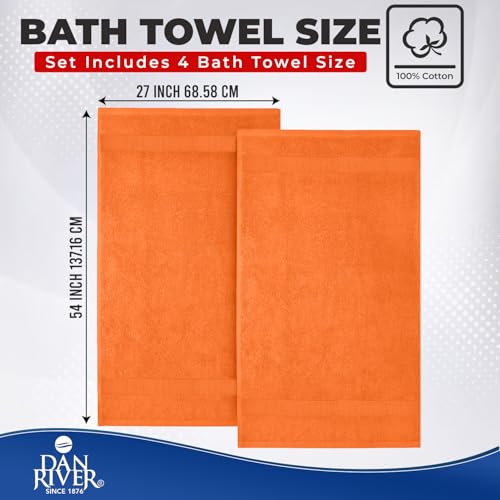 Image of DAN RIVER Bath Towels Set of 4, 27 x 54 Inches, 100% Cotton, Larger & Lighter Weight, Quicker to Dry, Super Soft and Absorbent, Ideal Bathroom Towels Set for Daily Use, Orange