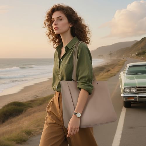 Image of befen Genuine Leather Work Tote Bag for Women with 15 inch Compartment | Real Leather, 15 inch Laptop Sleeve, Trolley Strap, Zipper, Cup Holder