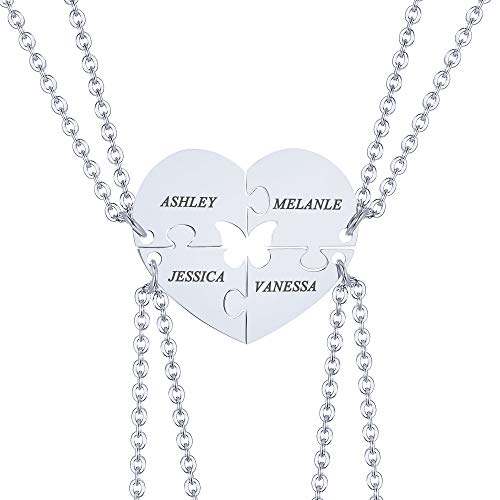 MEALGUET Personalized Name Initial Stainless Steel Heart Shape BFF Puzzle Necklace 2/3/4/5/6 Pcs for Family Love Best Friend Matching Necklace Set