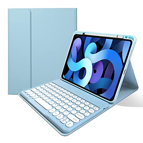 Teclado iPad Mini 6 desmontable con teclas redondas y funda inteligente azul