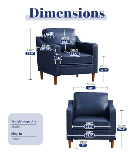Image of Kingfun Accent Chair Set of 2, Living Room Chairs, Faux Leather Reading Armchair, Mid Century with Solid Wood Foot, Upholstered Modern Decor for Bedroom, Apartment