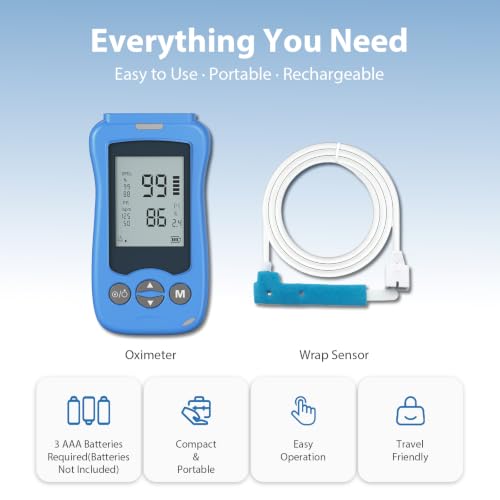 Image of Overnight Pulse Oximeter, Medical Grade Accuarcy SpO2 & Pulse Rate Continuous Pulse Oximeter Pediatric Blood Oxygen Saturation Monitor Handheld Infant with Adjustable Alarms