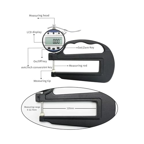 Calibrador digital de espesores, resolución 0,01 mm, rango de medición 0-10/25 mm, con cabeza plana para película y lámina miniatura 2