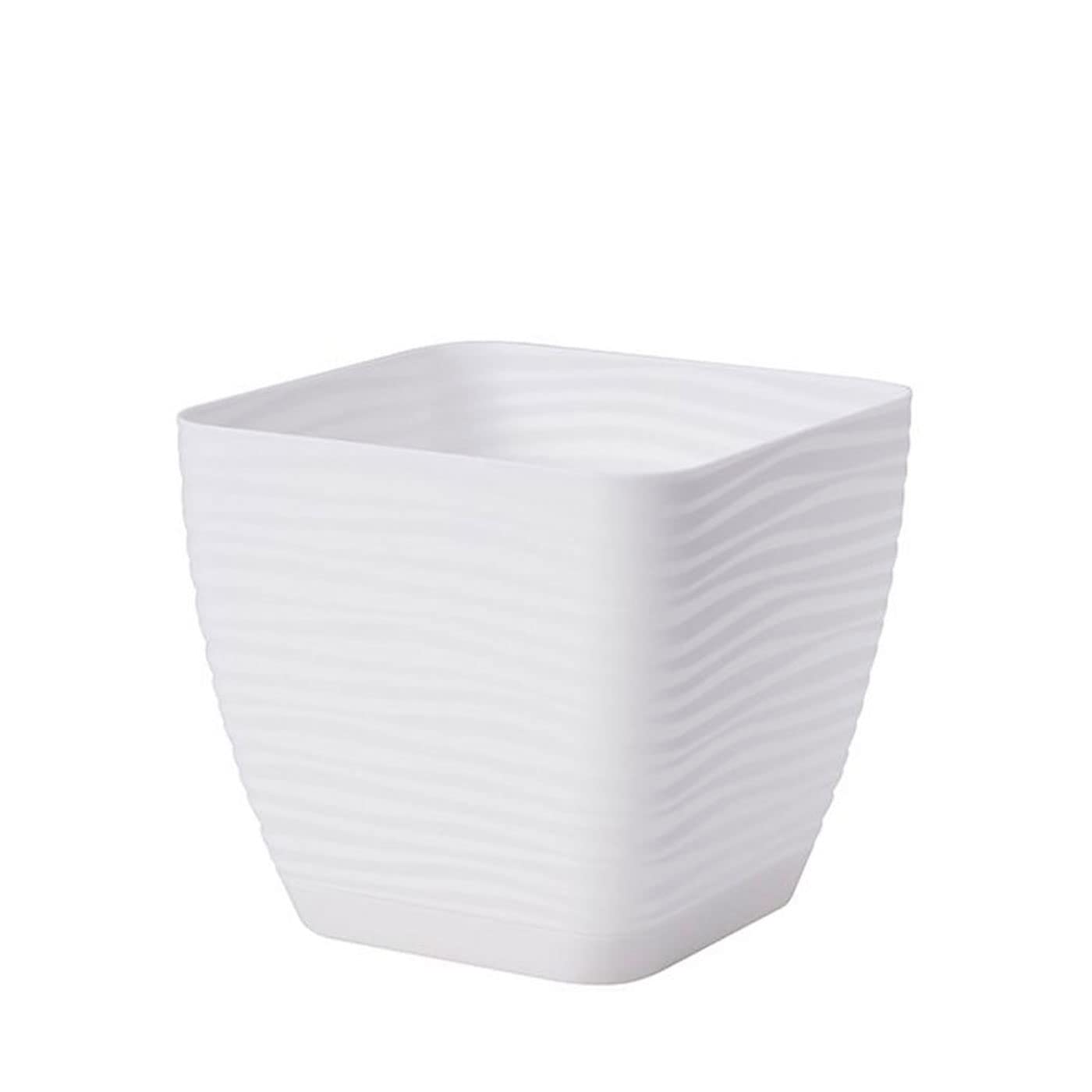 Acan Tradineur - Maceta Cuadrada con Plato - Diseño Sahara (19 cm) - Fabricado en plástico - Ideal para jardín Exterior, terraza o balcón - Color Blanco
