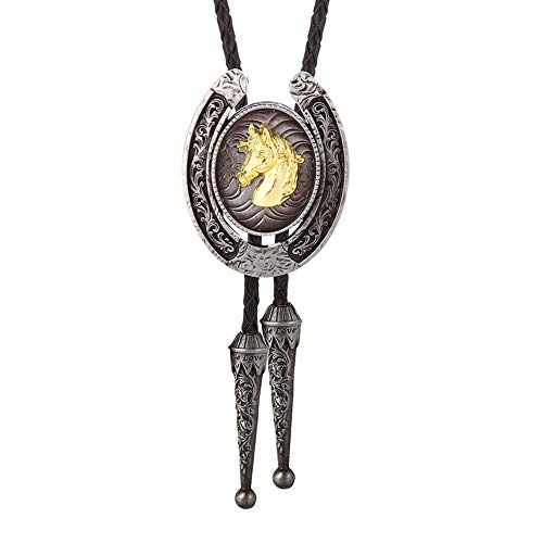 Image of HUABOLA CALYN Bolo Tie for Men- Western Cowboy Native American Golden Horse Bolo Tie