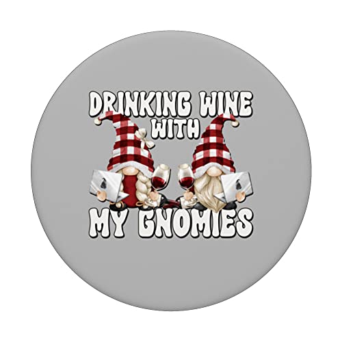 Drinking Wine With My Gnomies Cute Wine Gnome For Wine Lover PopSockets Swappable PopGrip, Black - Image 3
