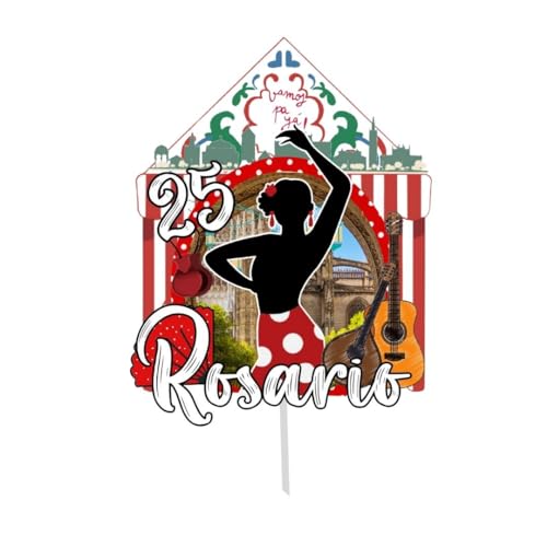 decoración para tarta personalizada temática sevillana, feria de abril, adorno pastel de cumpleaños, cake topper personalizado. (BASICO)