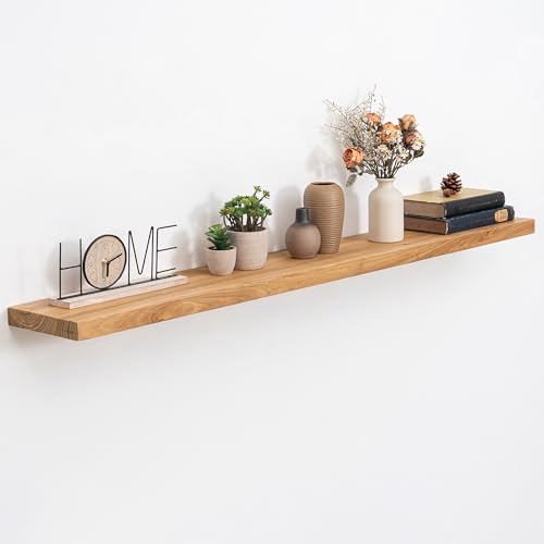 Image of Acovy Extra Deep 55 inch Long Rustic Solid Wood Floating Shelves for Wall, Wall Shelves with Invisible Bracket for Living Room Bathroom Bedroom Kitchen, Set of 1, Natural