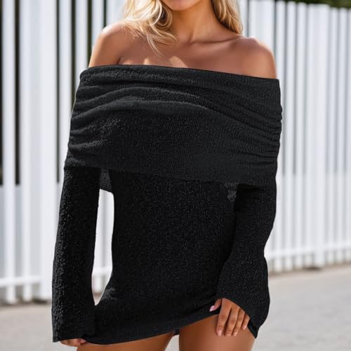 Mini robe décontractée épaules dénudées avec revers surdimensionné
