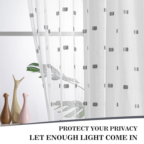 Image of MYSKY HOME Grey Patched Sheer Curtains for Living Room 84 Inches 2 Panels