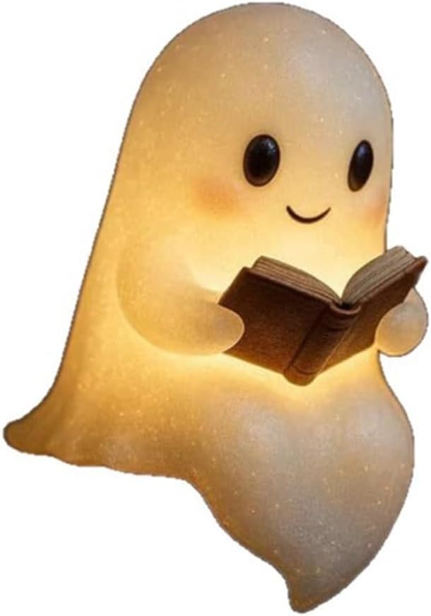 3D LED Light Book Lamp Bedroom & Bathroom – Cute Silicone Reading Lamp with Ambient Glow, Portable Desk or Shelf Decor, Halloween & Year-Round Use (22 x 12 x 12 cm, White)(22cm)