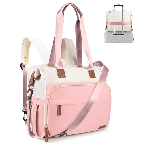 Image of Pripher 4 in 1 Diaper Bag Backpack for Mommy & Baby, Travel Diaper Tote Converts into Backpack with Shoulder Straps, Baby Bag Diaper Tote Large Capacity Mommy Bag for Hospital Pink&Beige