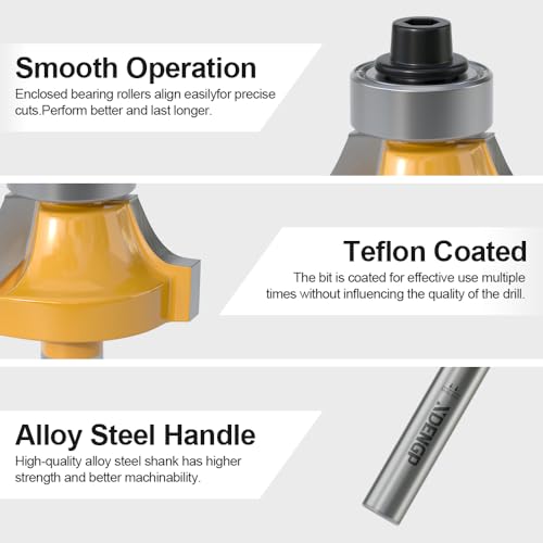 Image of Roundover Router Bit 1 /4 Shank, 1 /4 inch Radius Round Over Router Bits, Router Bits Round Over for Edging Forming Rounding Woodworking Cutter