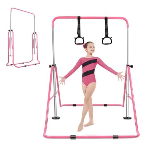 YEEGO Expandable Gymnastics Bar, Folding Horizontal Kip Bars Junior Premium Gymnastic Equipment Monkey Climbing Tower Home Training for Kids (Pink)