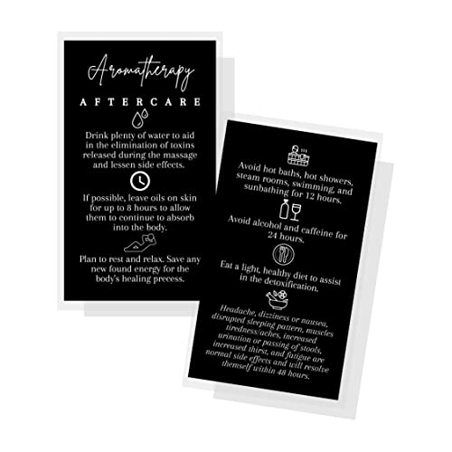 Image of Aromatherapy Massage Aftercare Cards | 50 Pack | 2x3.5 inch inch Business Card Size | Aromatherapy Accessories | Black Card Design