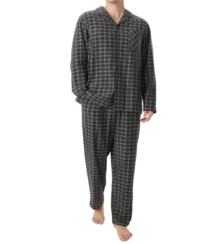 DAVID ARCHY Men's Pajamas Set Flannel Pjs Sets Ultra-Soft Cotton Pajamas for Men Classic Plaid Lounge Set with Roomy Pockets (L, Dark Gray Plaid)