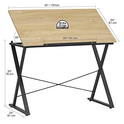 Sd Studio Designs Axiom Ii Drawing 42" Wide Adjustable Top Drafting Table, Graphite Black/Ashwood #TOP2