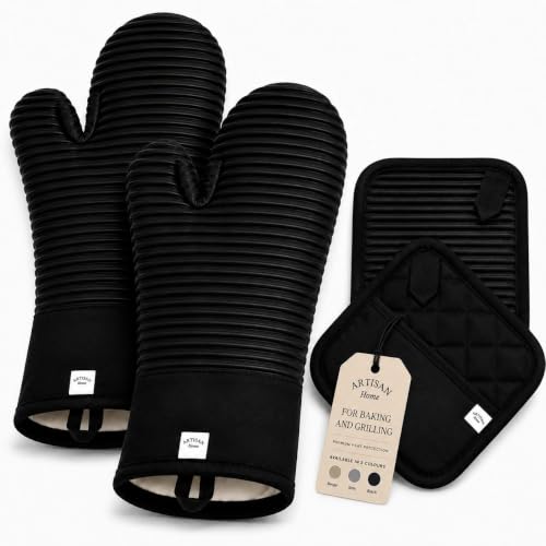 Extra Long Silicone Oven Mitts and Pot Holders Sets | Heat Resistant 500&deg;F BPA-Free Food Grade...