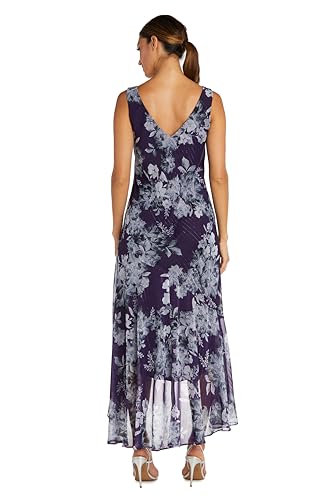 Image of R&M Richards Women's Elegant Floral Chiffon High-Low Dress W /Shimmer Accents & Coordinating Bolero