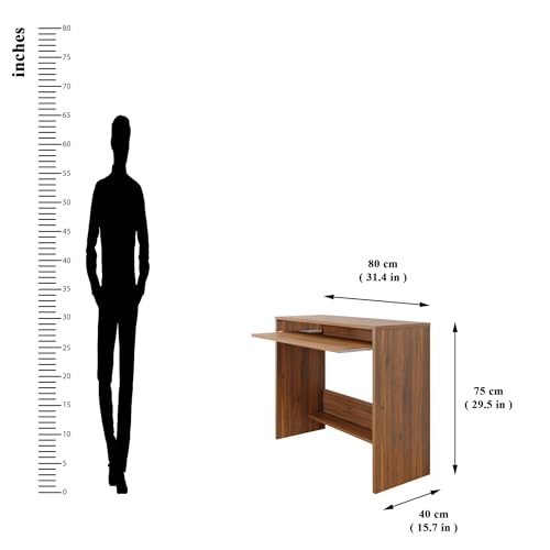 Image of VIKI Engineered Wood Computer Table, Study Table, Desks with 1 Open Shelf & Keyboard Tray for Adults /Students, Office Home | TURA | Brussel Walnut, 80W x 75H x 40D | 1 Year Warranty