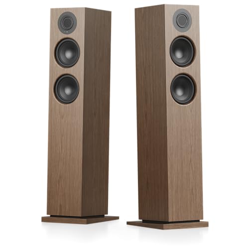 Audio Pro A48W - Altoparlanti stereo multiroom attivi da pavimento, 320 W, classe D, HDMI ARC, Optical & RCA, AirPlay 2, Google Cast, 870 × 215 × 265 mm (coppia) (noce)