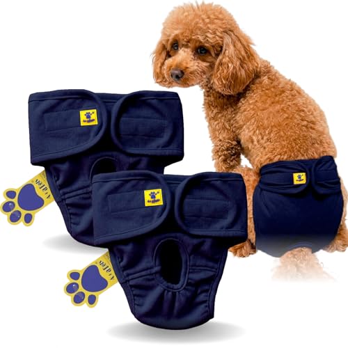 Image of A+a Pets' MAA' Cotton Dog Underwear Diaper Combo - Stretchable, Comfortable, Washable & Reusable (S, Navy Set)