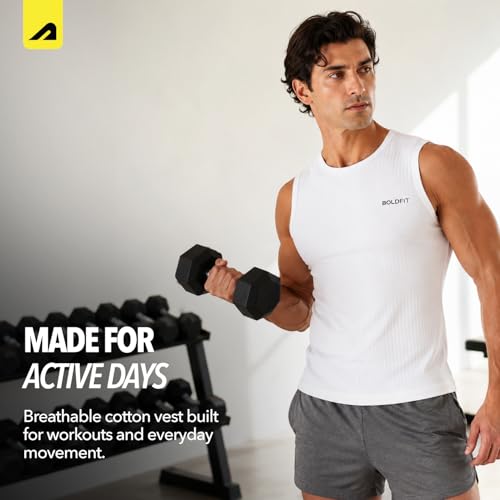 Image of Boldfit Sleeveless Tshirts for Men Cotton Gym Vest Tank Top Men Quick Dry Workout Sando for Man Stretchable Mens Baniyan Innerwear Vest for Running, Training, Yoga, Everyday Wear Comfort Fit Tshirt