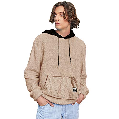 ZAFUL Men s Color Block Fuzzy Hoodies Unisex Long Sleeves Sherpa Loose Fluffy Pullover Drawstring Hooded Sweatshirts