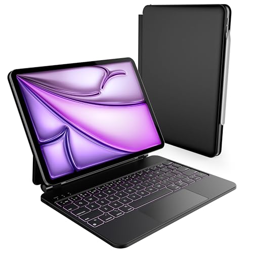 nimin iPad Air 5 2022 / Air 4 2020 10.9 Keyboard Case with Trackpad for iPad Pro 11 Inch (3rd / 2nd / 1st Gen) with Magnetic Free-Floating Design, 7 Colour Lighting, QWERTZ German Layout