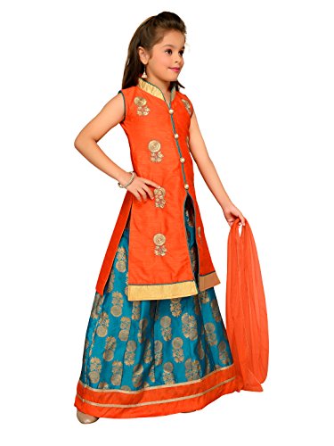 Image of Aarika Girl's Long Jacket, Lehenga And Dupatta Set