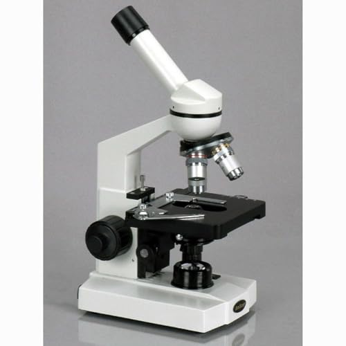Image of AmScope M220 Monocular Compound Microscope, WF10x Eyepiece, 40x-400x Magnification, Tungsten Illumination, Brightfield, 1.25 NA Abbe Condenser, Coaxial Coarse and Fine Focus, Mechanical Stage, 110V