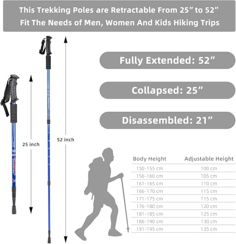 Image of Hiking Trekking Poles, Collapsible, Lightweight, Anti Shock, Hiking or Walking Sticks, Adjustable Hiking Pole for Men and Women, All Terrain Accessories and Carry Bag (Blue, 1)