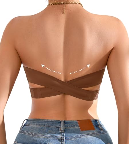 Image of DEANGELMON Strapless Bra for Women Crossover Side Closure Non-Slip Silicone Padded Bandeau Bras Wireless Tube Top Bra