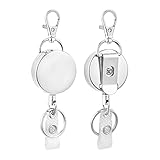 2 Pack Heavy Duty Retractable Badge Holder Reel, All Metal ID Badge Holder with Carabiner Belt Clip