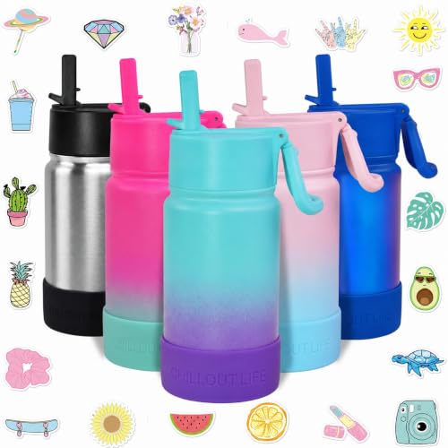 CHILLOUT LIFE 12oz Kids Insulated Stainless Steel Water Bottle w/Straw Lid