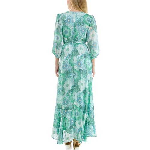 Image of Maison Tara Women's V-Neck Ruffle Faux Wrap Maxi Dress