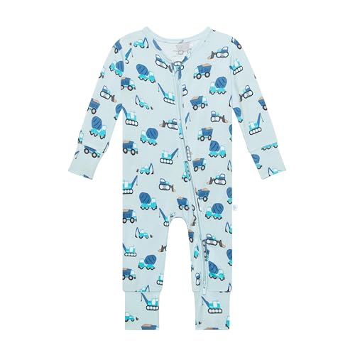 Image of Posh Peanut Baby Rompers Pajamas Made from Soft Viscose from Bamboo - Newborn Baby Boy Clothes - Kids One Piece PJ (Construction Cars, 3-6 Months)