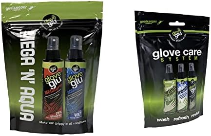 gloveglu Men's MEGA + Aqua Bundle Bag Megagrip Aquagrip 120ml Bottle Improve Goalkeeper Glove Grip, Black, One Size