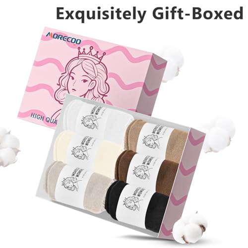 Image of MORECOO 6 Pairs Socks for Women, Cute Ruffle Frilly Ankle Socks, Cotton Lace Crew Socks for Mary Jane Shoes, 6 Pack