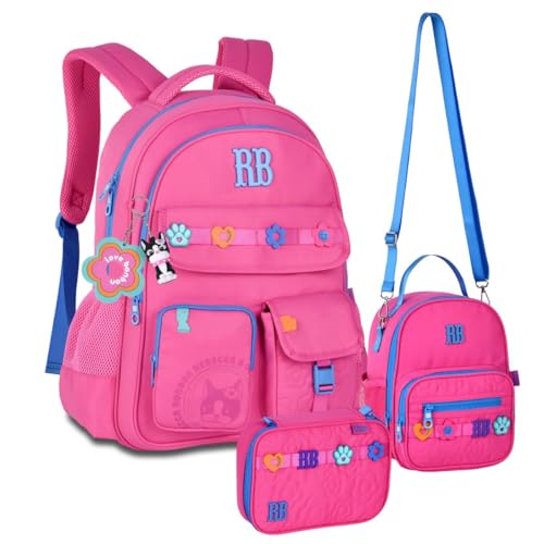 Kit Mochila de Costas Estojo Box e Lancheira 2x1 Flower Power Rebec Bonbon RB Escolar Trabalho Faculdade Rosa
