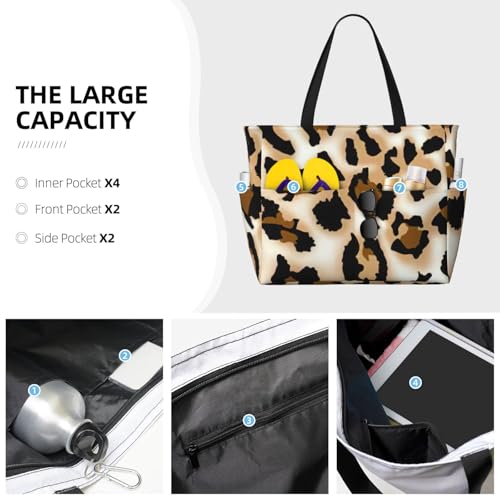 Fashion Leopard Print Beach Bag Waterproof Beach Totes Bags For Women, Lightweight Foldable Pool Bag With Zipper Wet Compartment3