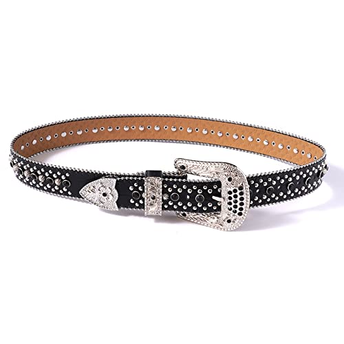 Women Rhinestones Belt For Jeans Dress Men Western Cowgirl Studded Faux Leather Costume Accessories Rhinestones3